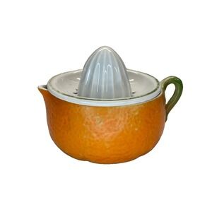 Vintage Ceramic Orange Citrus Juicer Reamer 2-Piece Mid Century Retro Unmarked